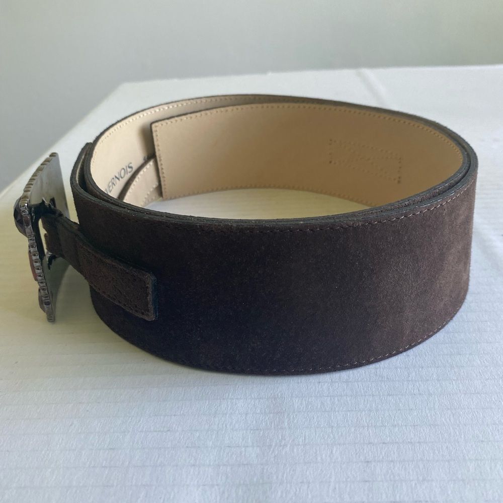 Devernois Suede Embellished Brown Waist Belt Size XL Luxury Boho - Picture 4 of 10